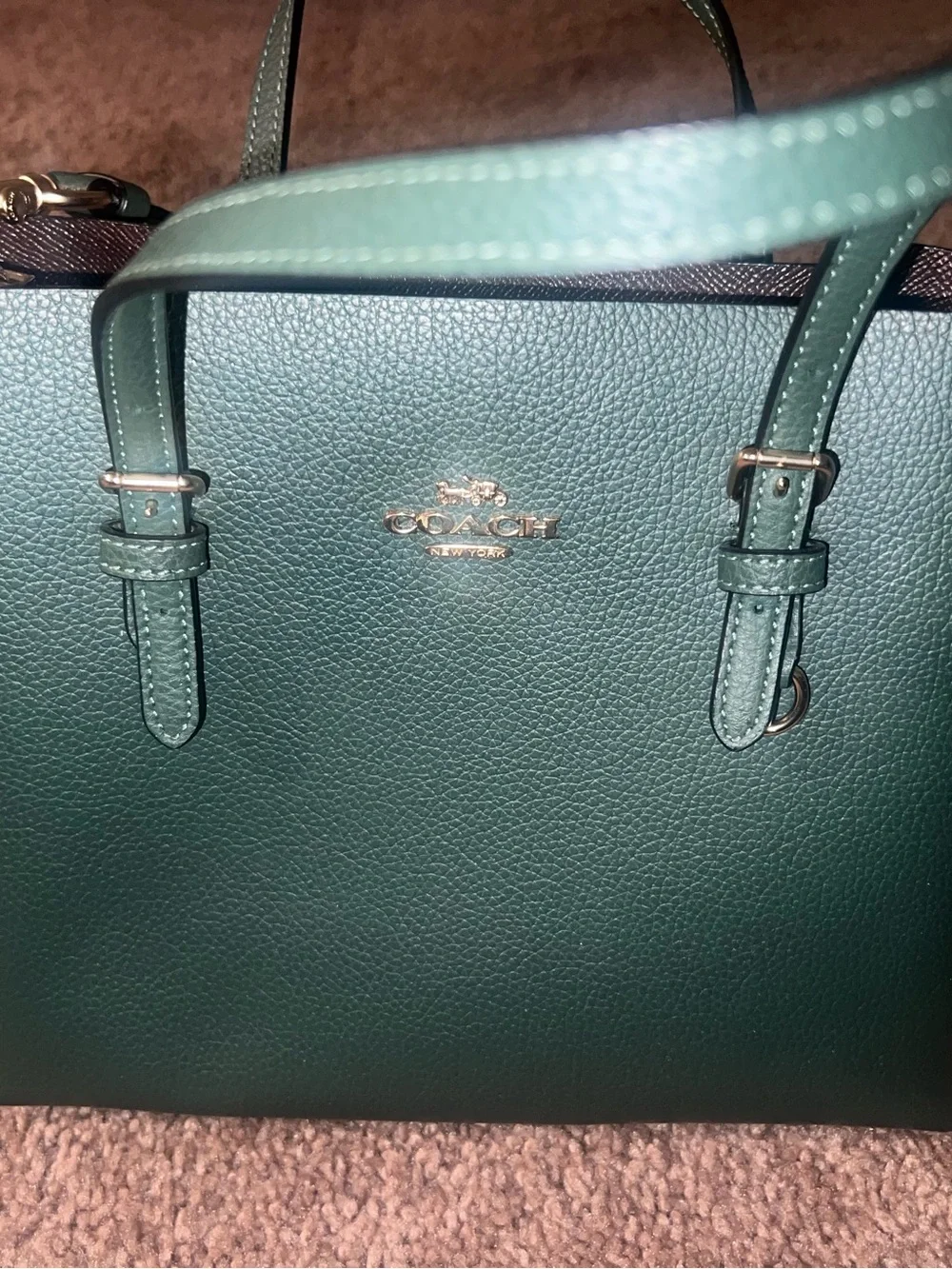 Coach Dark Green Pebble Leather Satchel with Adjustable Strap